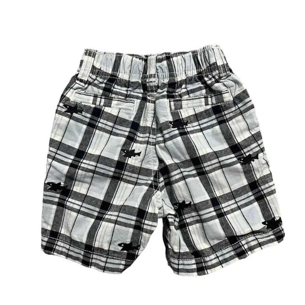 Gymboree 6-12m Plaid Embroidered Shark Shorts